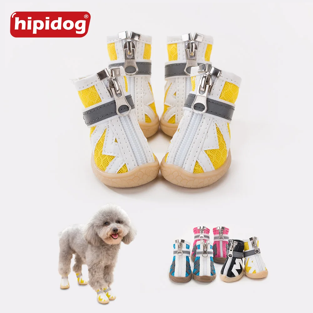 

Hipidog 4Pcs/Lot Blue Pink Puppy Pet Dog Shoes Sport Casual Anti-slip Boots Reflective Magic Tape Spring Summer Outdoor Shoes