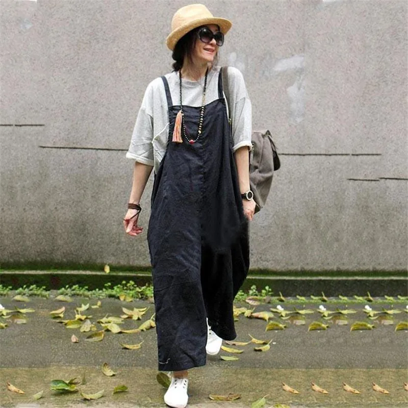 BUYKUD Casual Plus Size Women Solid Overall Loose Sleeveless Jumpsuits Backless Wide leg Pants Fashion 2018 New Linen Jumpsuits Jumpsuits and Playsuits