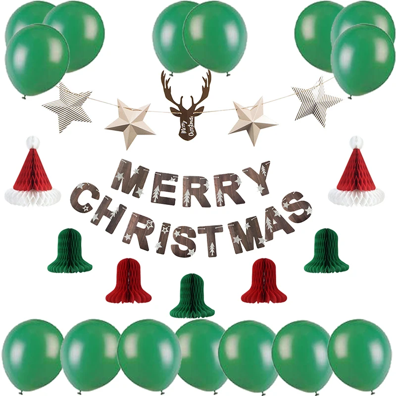 

Christmas Decorations for Home Accessories 24pcs Deer Head Stars Garland Merry Christmas Banner Santa Hat for Table Decorations