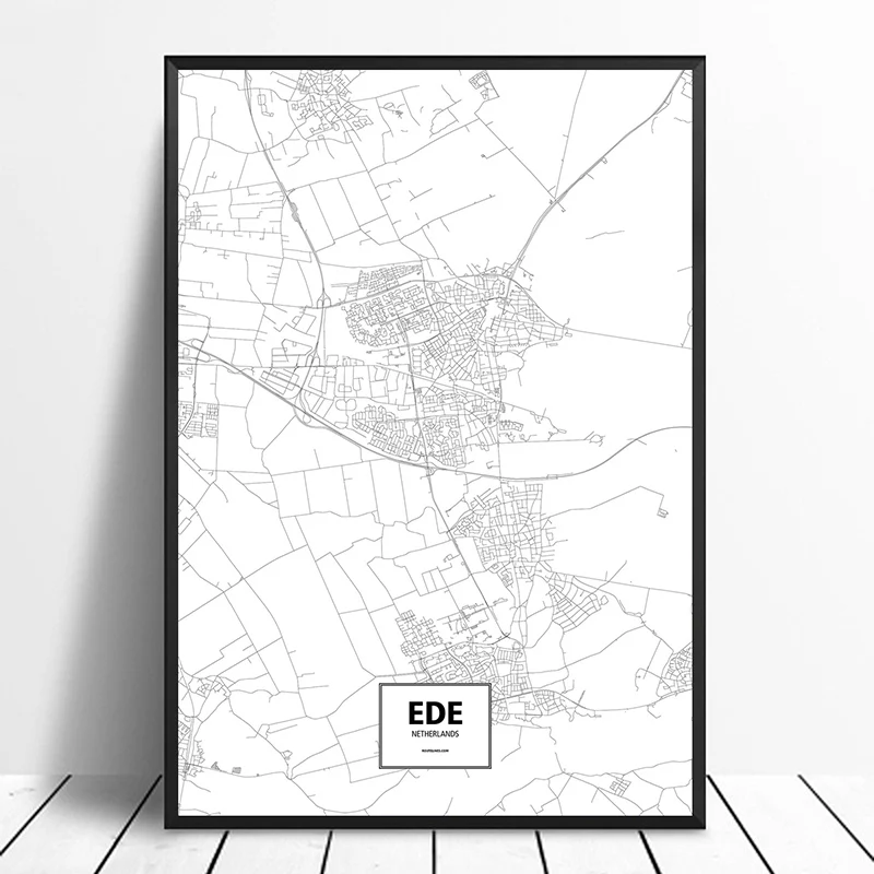

Ede, Netherlands Black White Custom World City Map Poster Canvas Print Nordic Style Wall Art Home Decor
