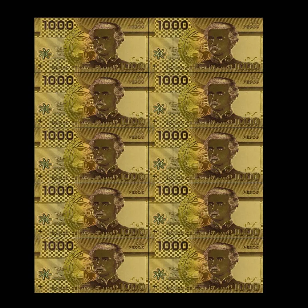 style 1 10 шт./лот новые продукты Чили 5000 песо золото банкноты красочный мир банкноты для сувениров, золотые банкноты - Цвет: style 1