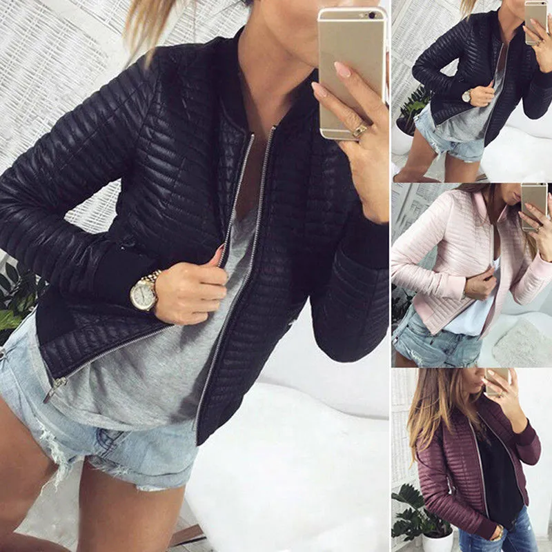 Long Sleeve Stand Collar Zipper Cardigan Women Jackets Black Basic Bomber Short Jacket Spring Autumn Slim Coat Ladies