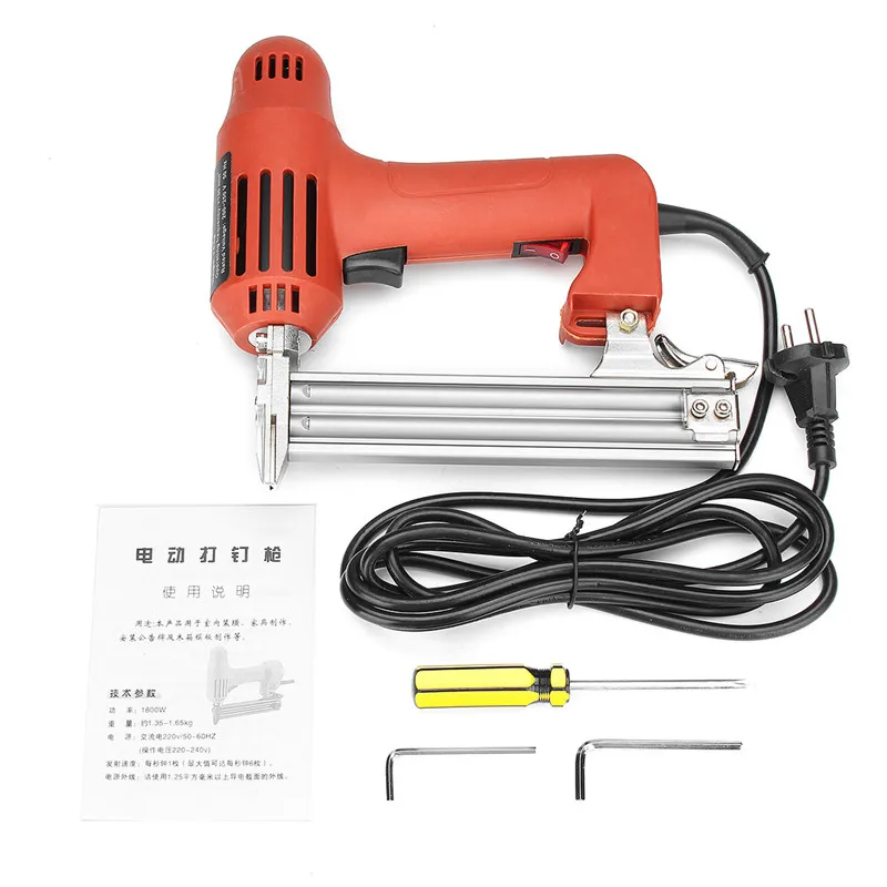 Electric Nailer 10-30mm 220V 1800W Straight Nail Staple Guns Woodworking Tool Light Weight Portable 60/min Firing Speed Rate