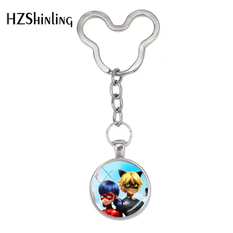 

2018 New Design The Lady Bug Keychain Cartoon Round Photo Mouse Keychain Glass Hand Craft Jewelry