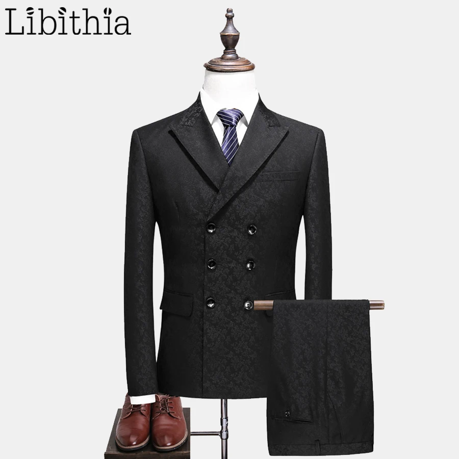 

Men Suits 3 Piece Suits Double Breasted Blazer Jacket Coat Pant Vest Solid Color Black S-5XL Slim Fit Dress Wedding Party T135