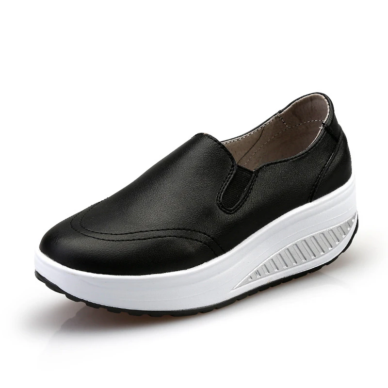 Женские туфли на танкетке из ПУ кожи без застежки|toning shoes|shoes whiteshoes thick soles |
