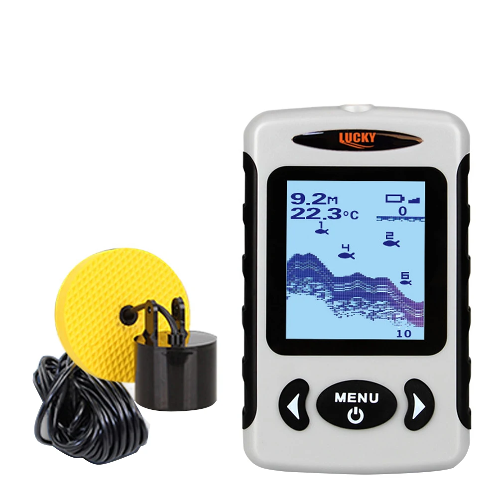 محظوظ ff718 السونار الاسماك المكتشف المحمولة السلكية كاشف استشعار محول fishfinder إنذار 100 متر الصيد معالجة