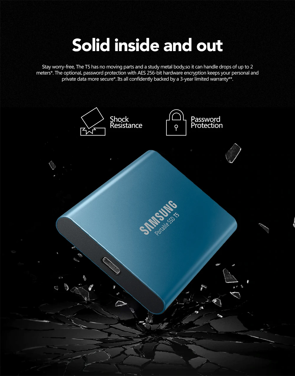 Samsung T5 портативный SSD 250 ГБ 500 1 ТБ 2 ТБ USB3.1 Внешние накопители USB 3,1 Gen2 и обратная совместимость с USB для ПК