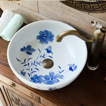 

Jingdezhen Ceramic Above Counter Basin Art Basin Vintage Counter Basin Wash Basin Bathroom Wash Basin Hand Painted LO628439