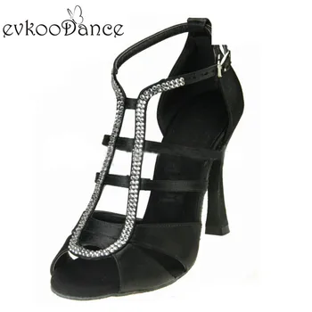 

New Style Zapatos De Baile Comfortable Satin Latin Dance Shoes Women 10 cm High Heel Size Us 4-12 Satin With Rhinestone NL152