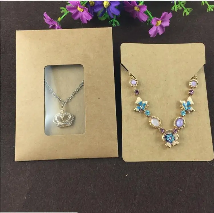 

1000Set Kraft Paper Jewelry Bags&Necklace Cards Blank Jewelry Displays Packaging Karft Bag with Clear PVC Window Bag
