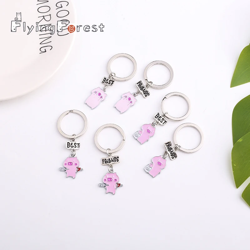 

Flyingforest Cute Cartoon Mini Best Friend Pink Pig And Gift For Women Accessories Keyring 2019 New Fashion Zinc Alloy Jewelry