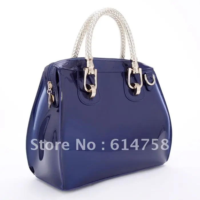 Navy blue mmobile women's handbag japanned leather patent leather women