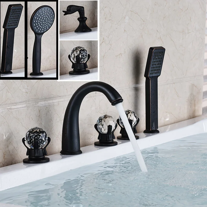

2016 NEW Bath Tub Mixer Faucet Deck Mounted 5pcs Bathroom Bath Mixer Tap Widespread 5 Holes Tub Filler