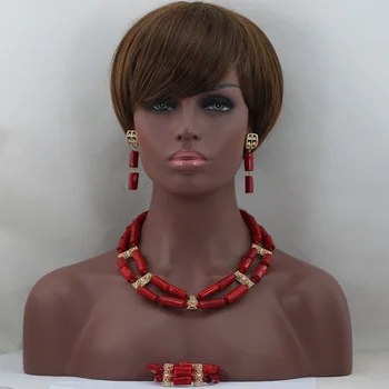 

Amazing New Red African Coral Beads Bridal Jewelry Sets Women Costume Nigerian Beads for Wedding Party Gift Free Shipping ABL634