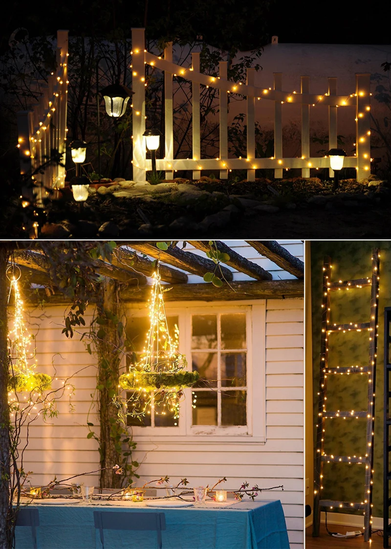 Copper Wire Outdoor Solar Powered LED String Lights 5M 10M 20M Waterproof Garland For Garden Wedding Christmas Landscape Decor (20)