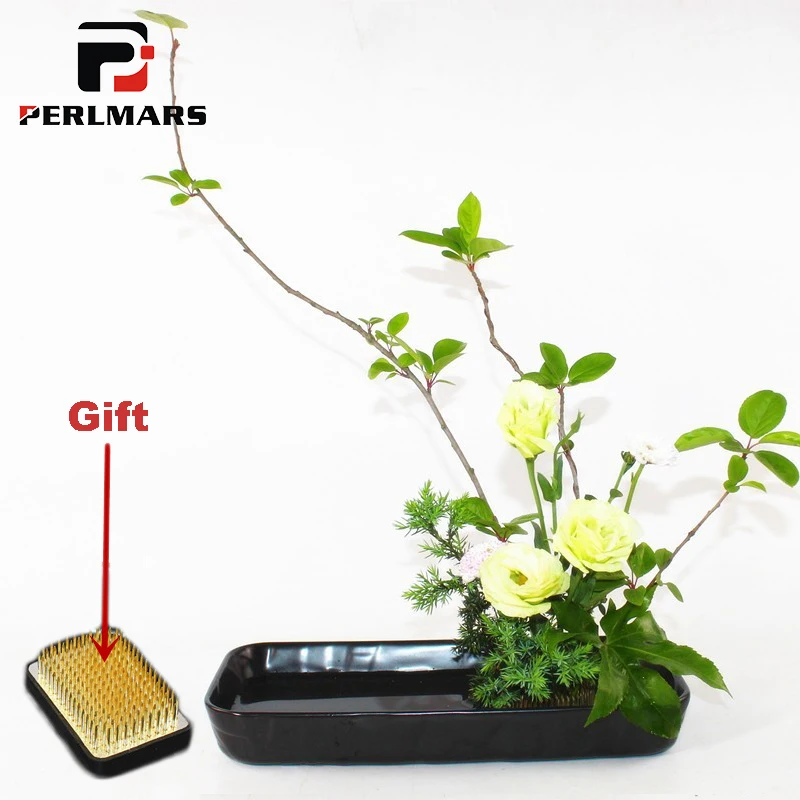 Zen Japanese Style Ikebana Rectangle Tabletop Flower Pot Ceramic Vase