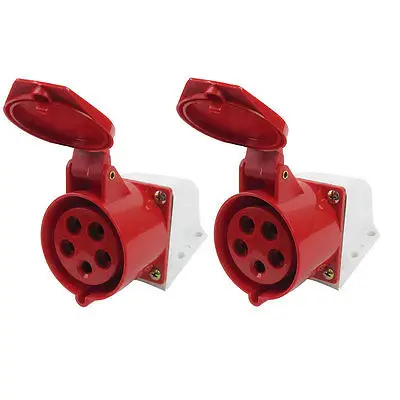 

32A 4P+E IEC309-2 AC 240-415V Industrial Panel Mount Socket Connector Red White