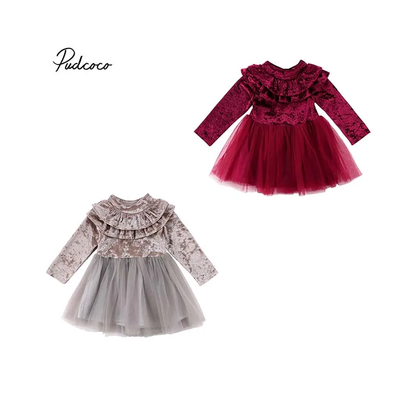 Pucoco/ детское платье принцессы для маленьких девочек бархатный флисовый халат нарядное платье-пачка из тюля с оборками для выпускного вечера осенний наряд