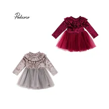 Pucoco/ детское платье принцессы для маленьких девочек бархатный флисовый халат нарядное платье-пачка из тюля с оборками для выпускного вечера осенний наряд