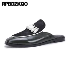 Жемчужный сандалии домашние тапочки Квадратный носок мулы дизайнер Ремень для лодыжки Runway дам плоские зашнуровать вечеринка Женская платье обувь красное вино европейская отправка капель Мода Конский волос