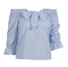 Women Top Blouse Long Sleeve Striped Tops Shirt Clothes Summer Women Ladies Clothing Casual Off Shoulder girls off shoulder flounce sleeve striped top
