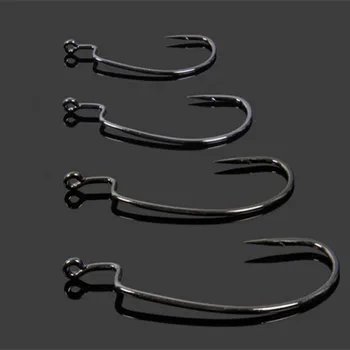 

100pcs/lot black High carbon Steel Barbed Offset Jig Soft Worm Baits Jigging Hook Fishhooks