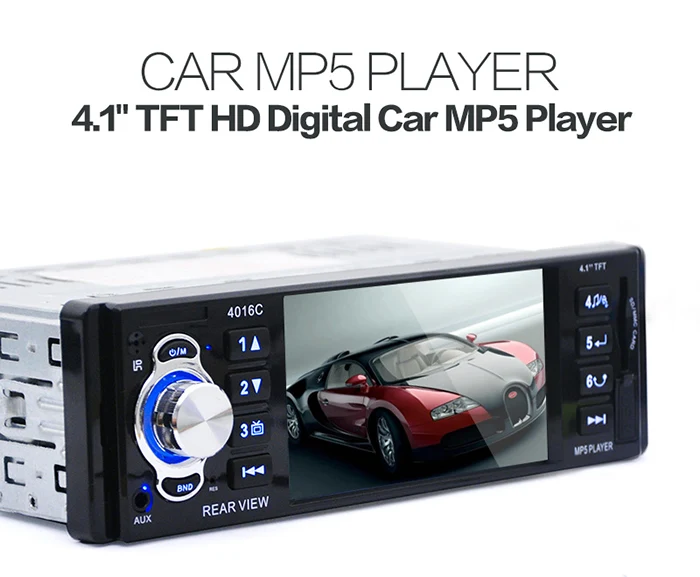 Hot 1 Din Car MP5 Player 4.1" HD Display Car Video Player Radio Audio MP5 with FM USB SD AUX Ports Support Rear View Camera