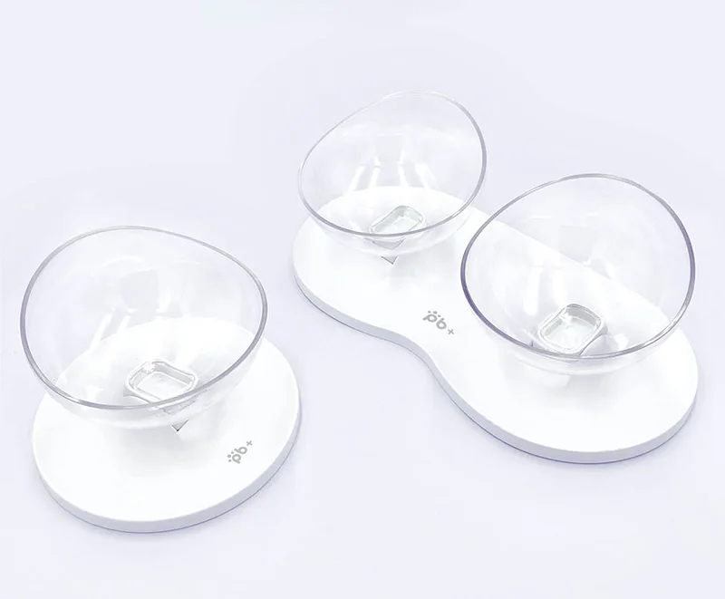 MySudui Rounded Double Cat Bowl Food Water Non-Slip Adjustable Cat Water Bowl Feeder Holder Small Dog Pet Bowl Drinking Water (2)