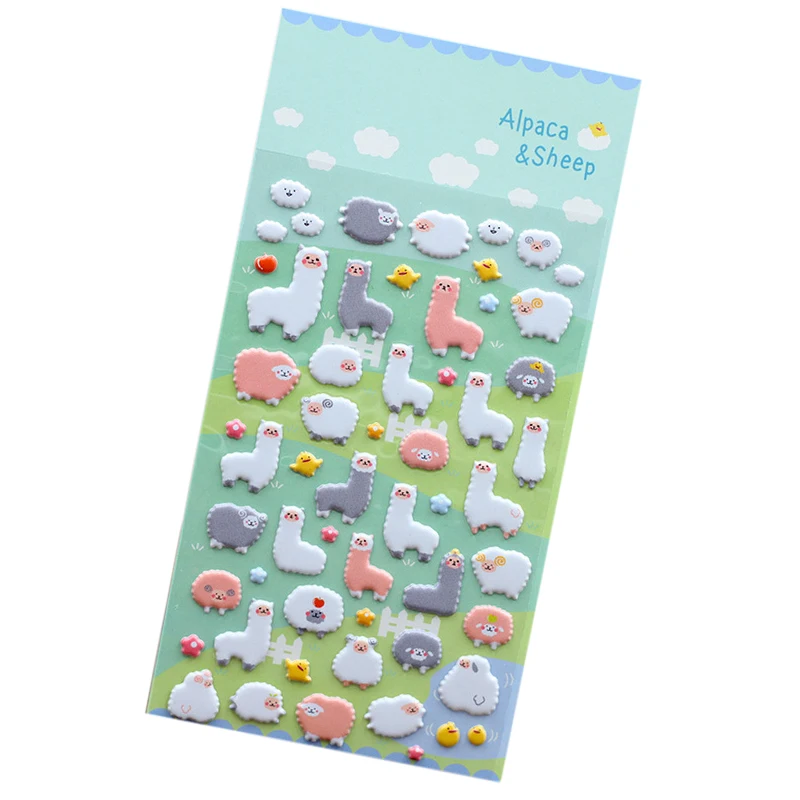 

1Pcs Sheet Korea Styling Kawaii 3d Cartoon Sheep Alpaca Pvc Diary Bubble Stickers Decorative For Notebook Albums Card Paper