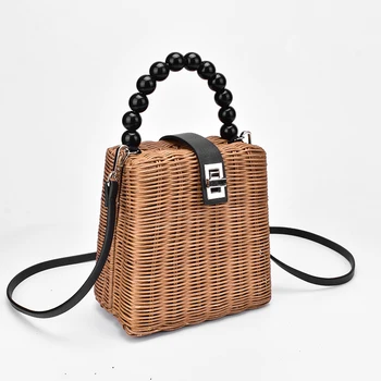 

Wallike 2019 New Designer Bead Hand-woven Straw Bag Lady Small Tote Bags for Summer Beach Tote Bag Women Fashion Shoulder Bag