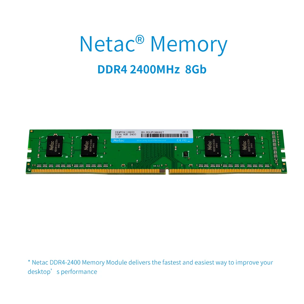 

Netac DDR4 RAM Memory 8GB 2400MHz MT/s 1.2V PC4-19200 UDIMM 288-pin ddr4 memoria ram for Desktop PC gaming RAM high speed