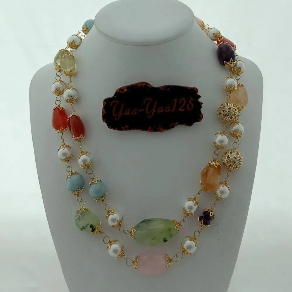 

Women's 40'' Sea Shell Pearl Gems Stone Rose Crystal Necklace