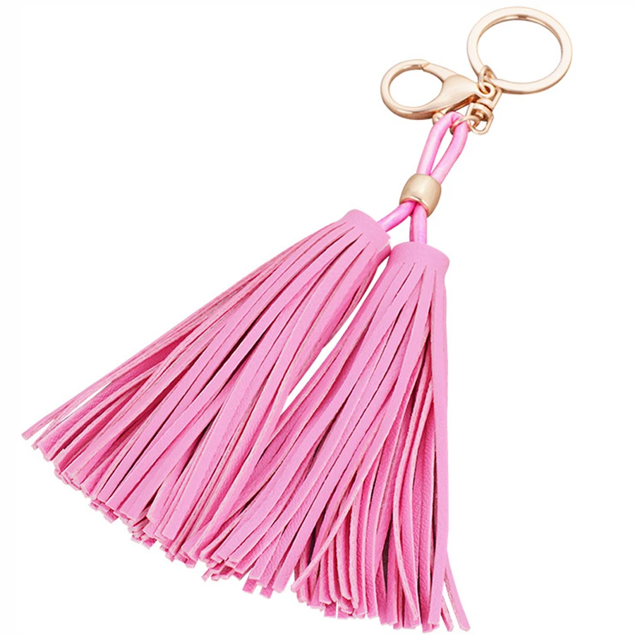 High Quality Double Tassel Pu Leather Keychain Bag Pendant Charm Car
