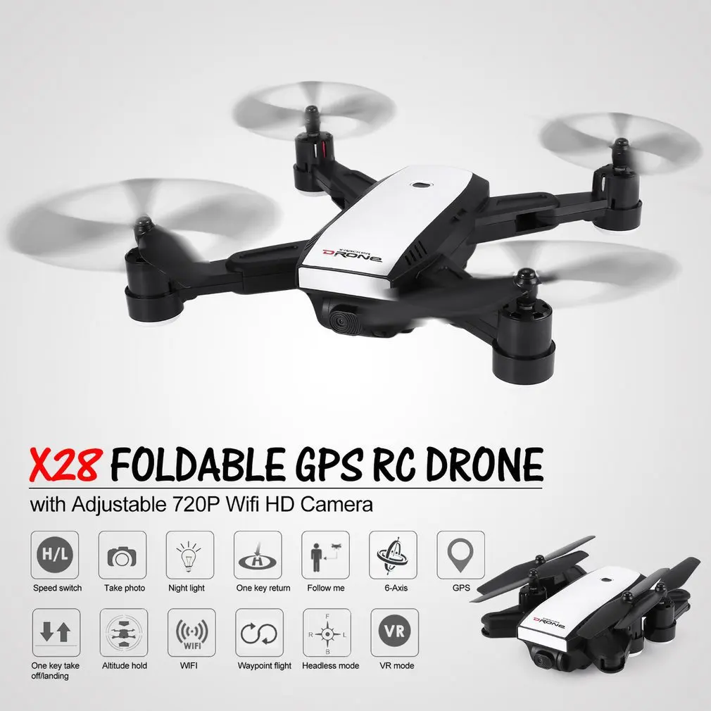 

LH-X28GWF Mini Wifi Control Distance GPS FPV 4-Axis RC Drone with 720P 1080P HD Camera LED Light One Key Return Batteries Drone