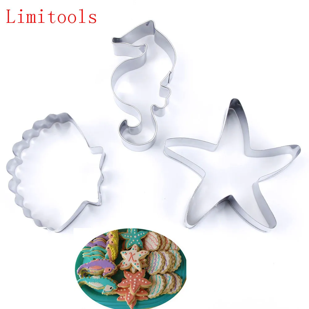 

Ocean Sea Star Shells Sea Horse Mould 3Pcs/Set Cookies Fondant Mold Chocolate Cake Cutter DIY Baking Decorating Tools Gadgets