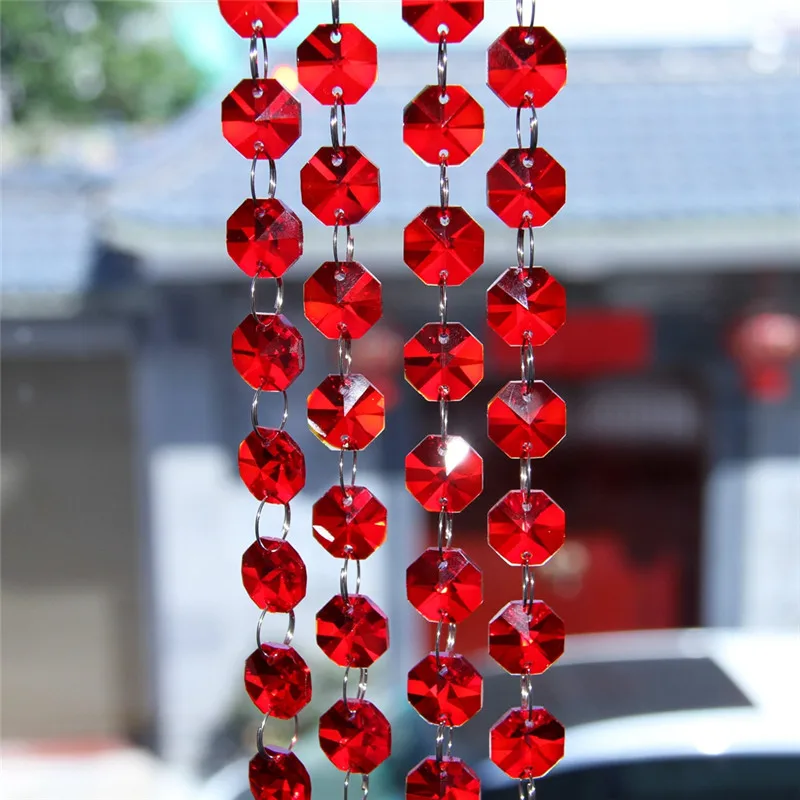 

50m/Lot, Free Shipping 14mm Red Crystal Octagon Beads Chain Strand Crystal Wedding/Part Garland Strand Can Customized