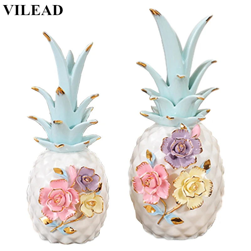 

VILEAD 10'' 8.8'' 2 Size Colorful Mosaic Flower Ceramic Pineapple Miniatures Figurines Fruit Crafts for New Year Home Decoracion