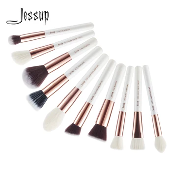 

Jessup 10pcs Makeup Brushes Set Natural-Synthetic Hair Wooden Handle Cosmetic Tool Powder Highlighter Eyeshadow 5 Colors