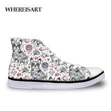 WHEREISART Cute Animal Bulldog Brand Women Sneakers Shoes Woman High Top Fashion Ladies Flats Vulcanized Canvas Casual Shoes instntarts universe star women casual flats shoes cool animal purple wolf print woman s high top vulcanize canvas shoes sneakers