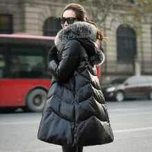 Куртка из натуральной кожи, элегантное новое белое пуховое пальто из овчины, женская теплая зимняя одежда с капюшоном, воротник из лисьего меха QH409