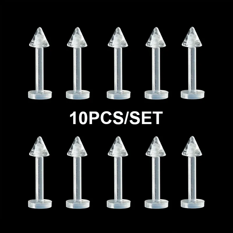 10PCS Invisible Retainer Labret Lip Piercing Jewelry Clear Anti-allergic Body Pircing Jewelry 16G 8mm Multi-use Ear Plugs Women1