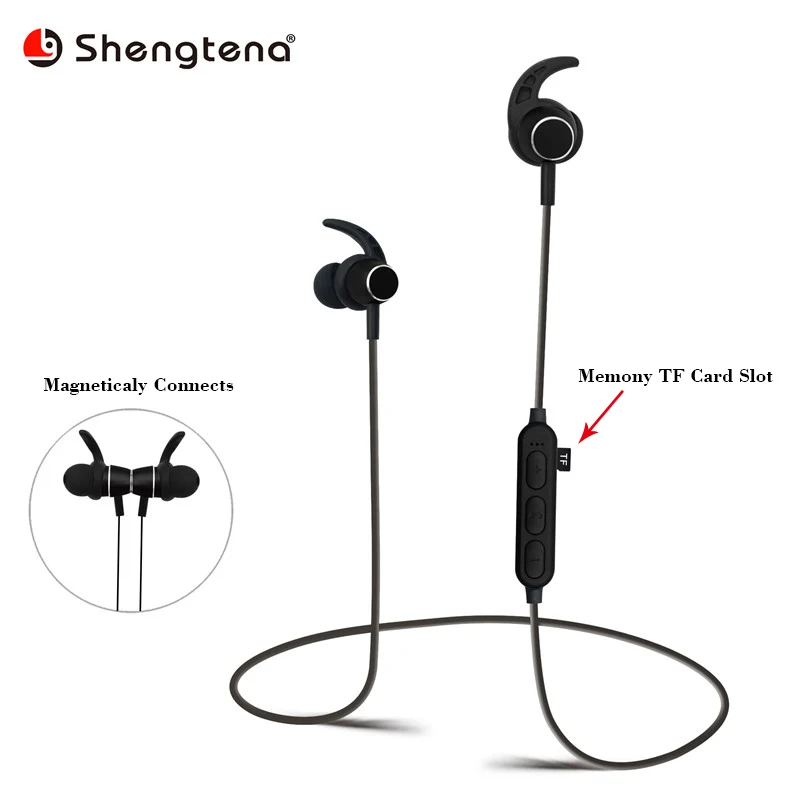 

Shengtena Metal Magnetic Bluetooth 4.2 Earphone Headset Sport Wireless Bluetooth Headset With Microphone TF memory card earphone