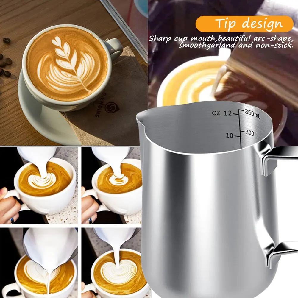 ABFP молочный кувшин, 350 мл ручной кофе кувшин для молока в виде молочной вспенивания кувшин чашка с меткой измерения и латте художественная ручка, шаг молока