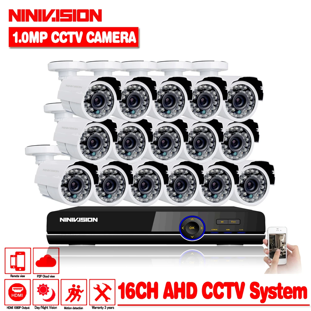 Система видеонаблюдения NINNVISION 16CH AHD DVR Hybrid 16*720P CCTV охранные камеры супер ночное