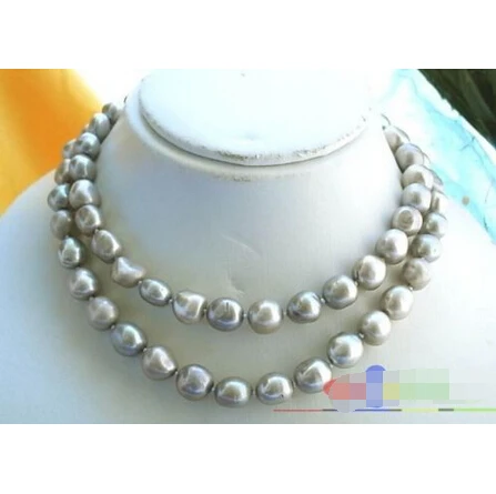 

FREE SHIPPING>>>@@ > p963 32"11MM GRAY BAROQUE FRESHWATER CULTURED PEARL NECKLACE ^^^@^Noble style Natural Fine jewe &