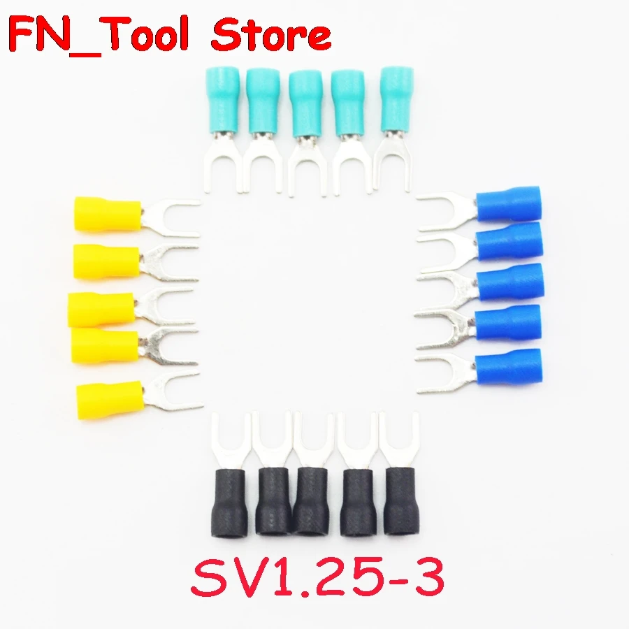 

SV1.25-3 50 PCS Insulated Spade Terminal Block Connector Electrical Furcate Pre-insulated End Fork Crimp Cable Wire