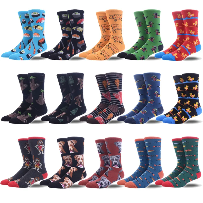 

Harajuku Popular Street Trend Men Cotton Socks Soft Creative Sushi Duck Dog Hip Hop Pattern Happy Casual Skate Socks Male