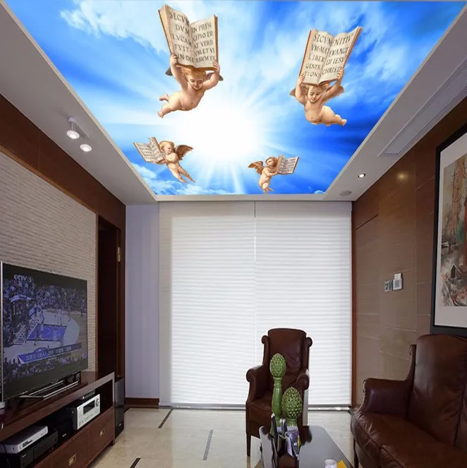На заказ любой размер 3D Настенная Обои Синий потолок фрески гостиная Европа Ангел потолки