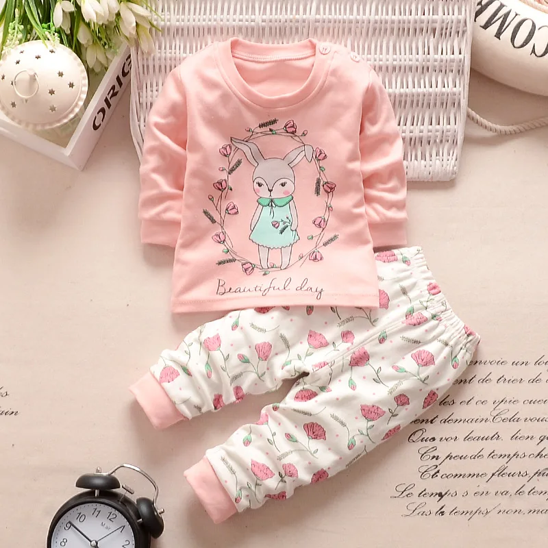 newborn baby girl clothes Autumn baby boy clothes set Long Sleeve Cute rabbit Shirt+Pants 2pcs Cotton home service